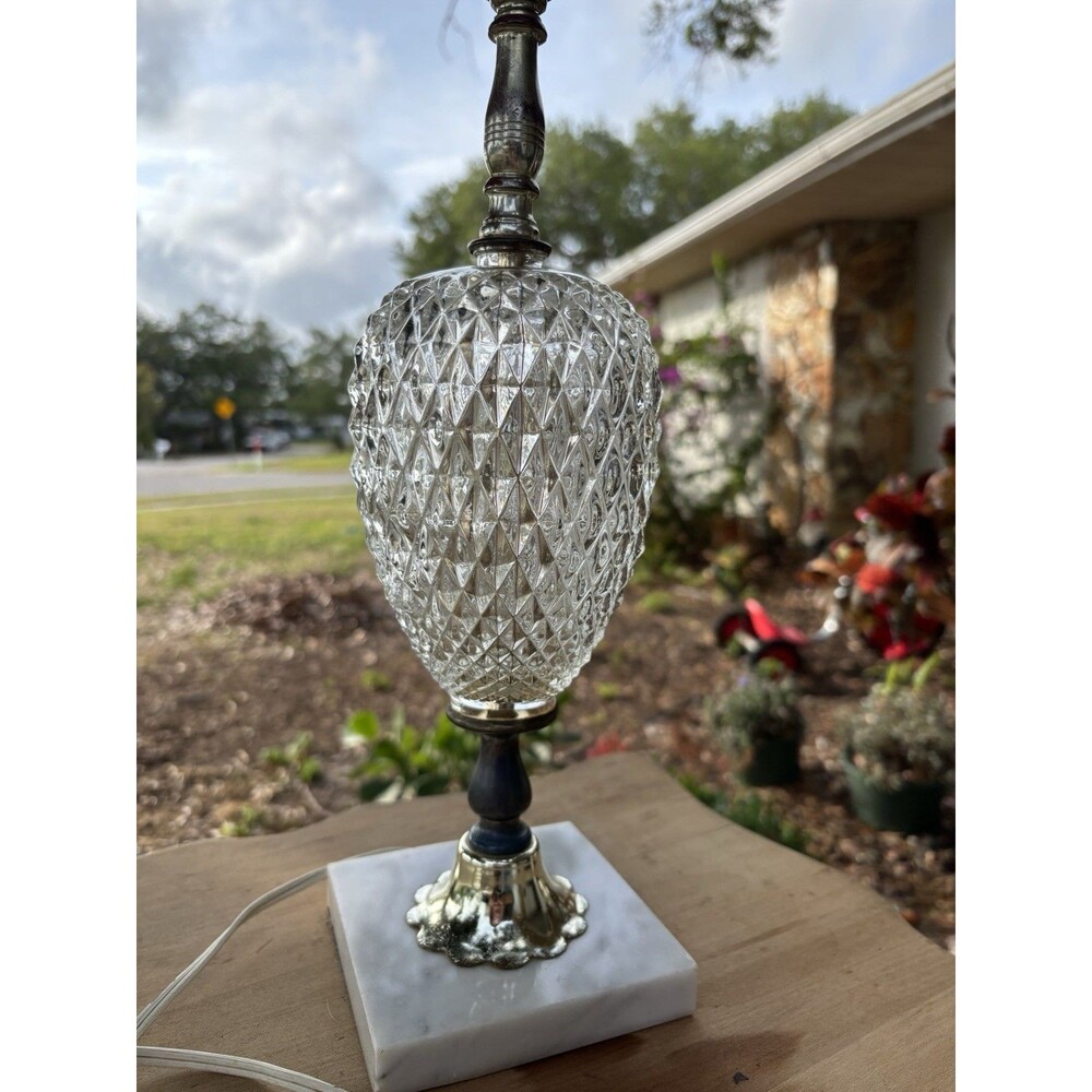Cut Glass Table Lamp Diamond Pattern Art Deco Crystal Design Marble Base